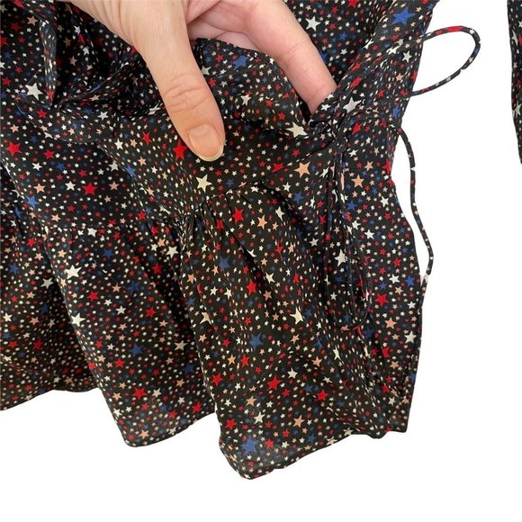 Madewell Silk Ruffle-Hem Wrap Top in Starry Night Black Red White Blue Size XXS - Picture 4 of 11